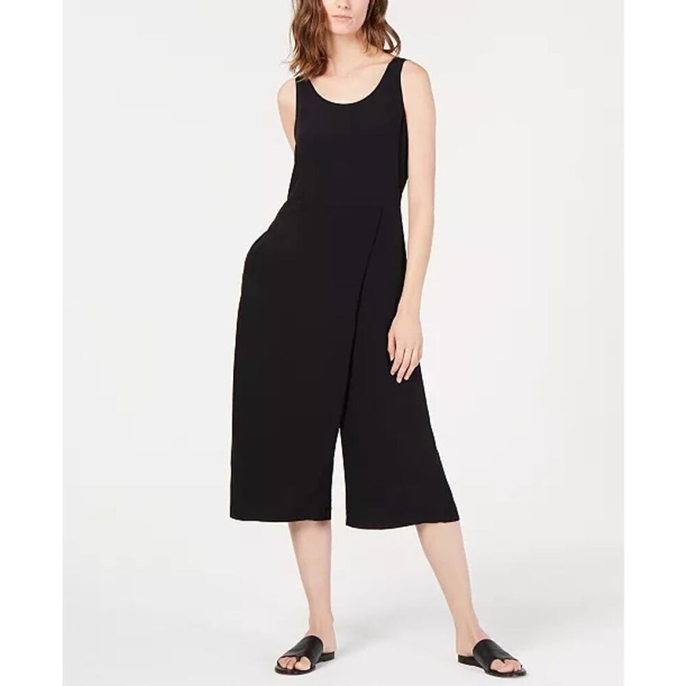 Eileen Fisher sz Medium black Faux-Wrap Cropped Jumpsuit with pockets